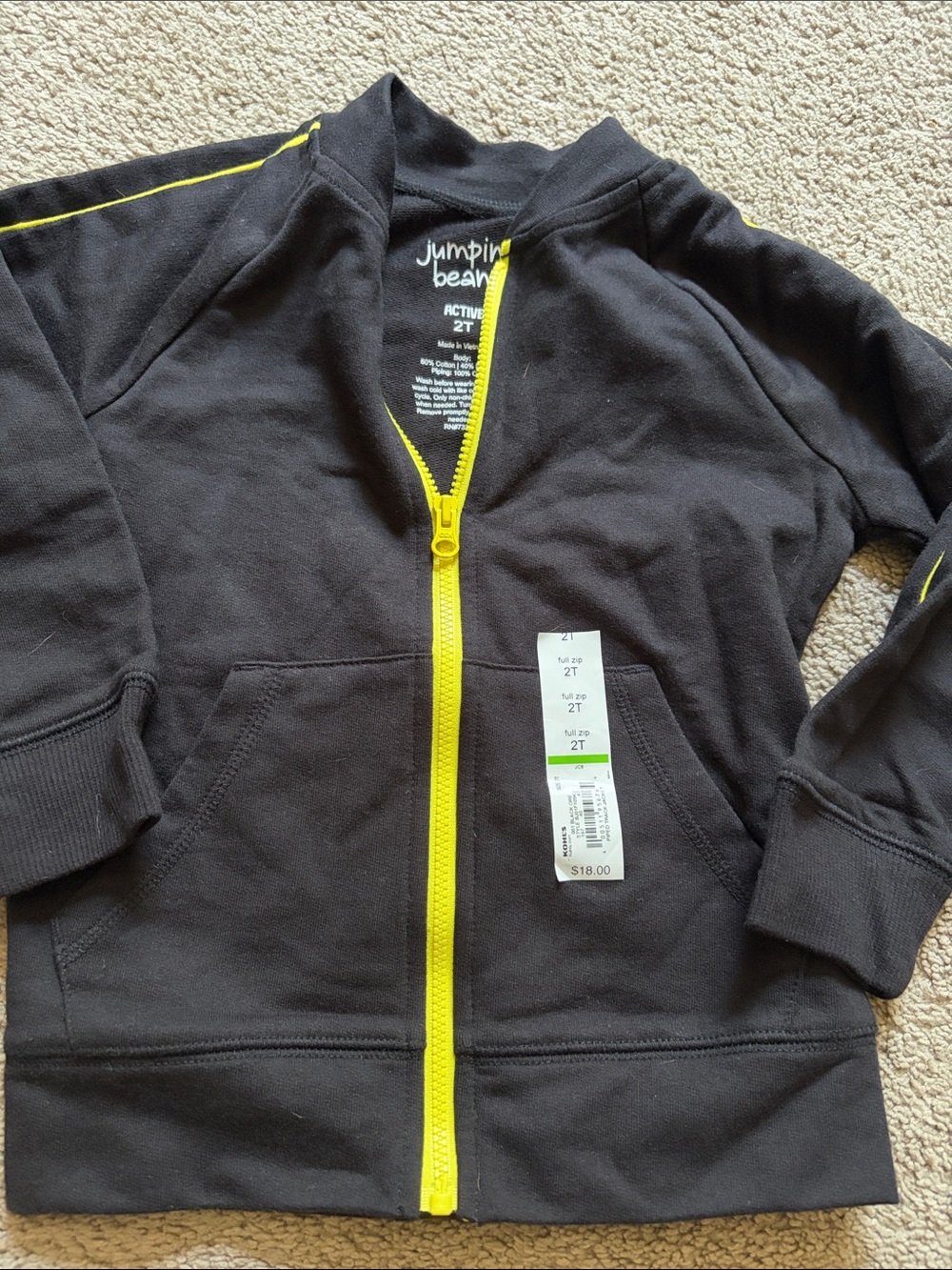 jumping beans Black Hoodie with Yellow Zip and Trim